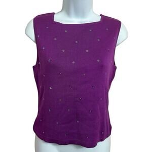 Vintage CLIO Petites Purple Sleeveless Sweater Sz PL Large Silk Blend Y2K Retro